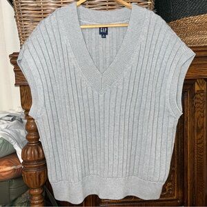 GAP Women's Light Gray V-Neck Sweater Vest chunky knit xl tall
